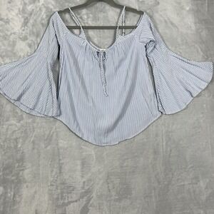 HOLLISTER Cold Shoulder Striped Top Blue White Long Bell Sleeve S Y2K Boho